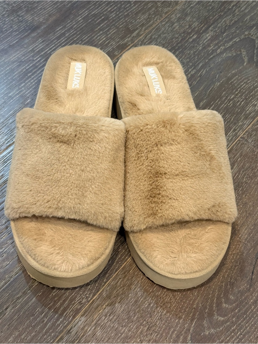 Muk Luks Plush Slide Slippers - Tan
